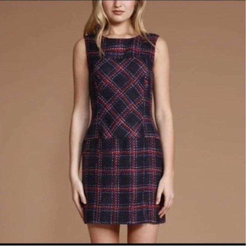 Shoshanna Adelia Cambridge Plaid Tweed Sleeveless Dress Size 6